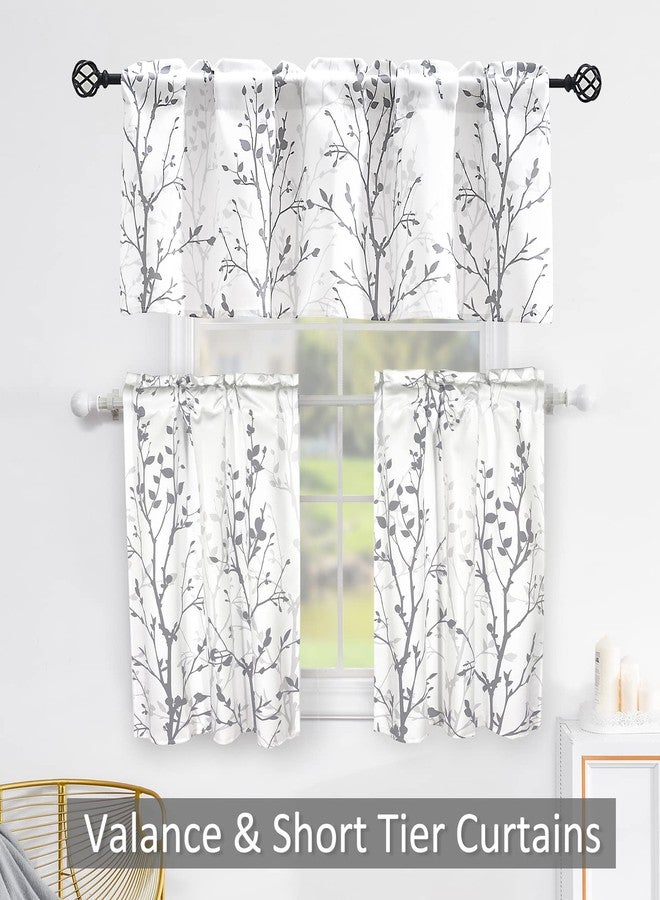 Luvyohmee Grey Short Kitchen Curtains 30 Inch Length, Tree Branch Rod Pocket Bathroom Curtain Tiers, 2 Panels Small Window Curtains for Cafe/Basement/RV/Camper/Bay Window, W25 xL30 - Image 4